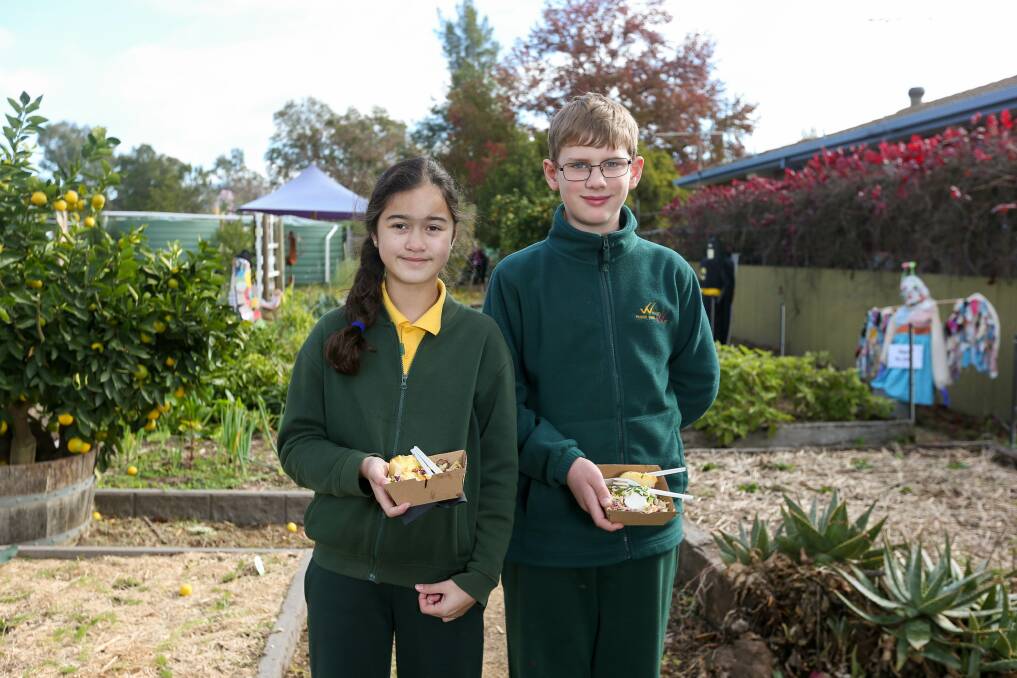 TRACK RECORD: Wodonga West year 6 students Emily Dykstra, 12, and Anthony Berganin, 11, at the 10-year celebration of their Stephanie Alexander Kitchen Garden.