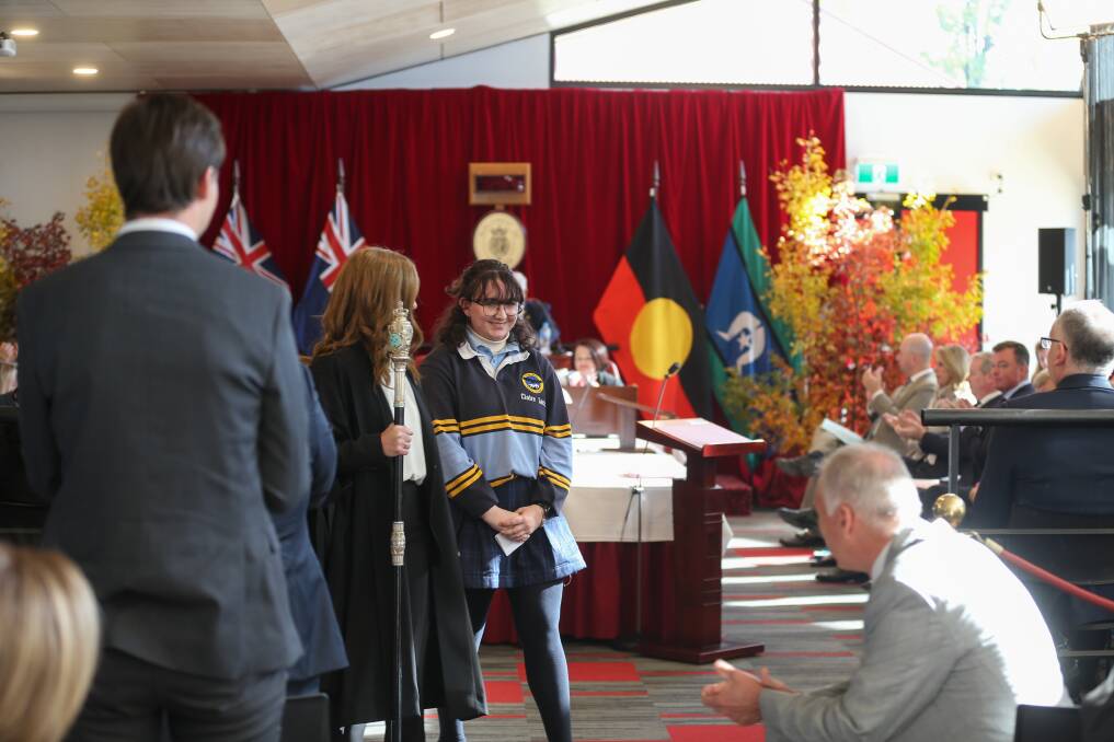 PROUD: Bright P-12 student Claire Lock, 18, received applause for her address to the Victorian Legislative Council's regional sitting in her town. Picture: TARA TREWHELLA