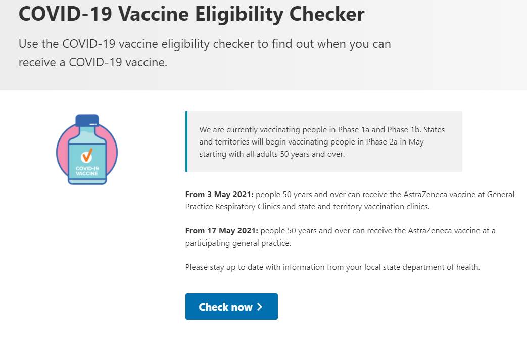 Visit https://www.health.gov.au/resources/apps-and-tools/covid-19-vaccine-eligibility-checker to find out when you'll get the vaccine.