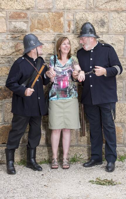HANDS TIED: Kay Gilmore was arrested as the 50,000th visitor to the Ned Kelly Vault in Beechworth, released after receiving a gift from the bushranger. Picture: SIMON BAYLISS