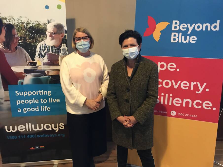 Wellways chief executive Laura Collister and Beyond Blue chief executive Georgie Harmon at Quercus Beechworth.