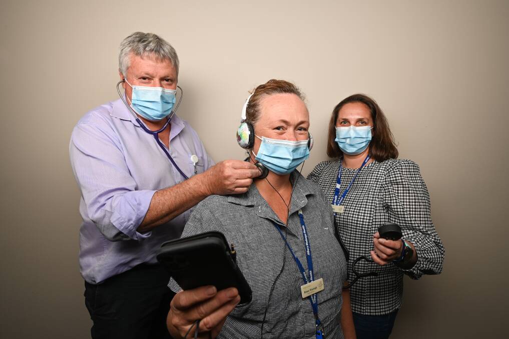 LISTEN IN: Albury Wodonga Health's Russell Maher and Renee Murtagh have featured on the first episode of a series of podcasts. Sophie Schapiro is part of the mental health team, and outreach workers are supporting bushfire-affected communities. Picture: MARK JESSER