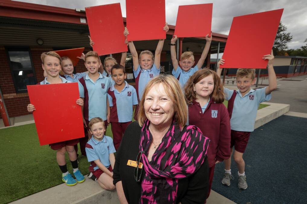 MINDSET: AWVRB chief executive Jemma Toohey and a group of passionate Wodonga Primary school students. Picture: JAMES WILTSHIRE