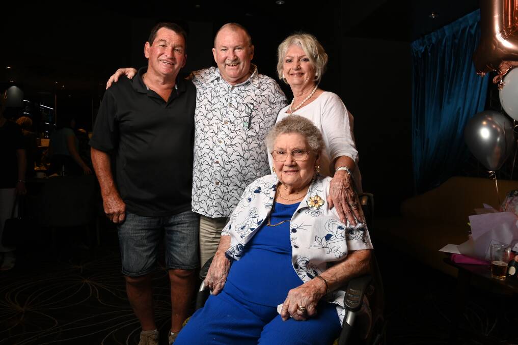MUCH LOVE: North Albury woman Mary 'Molly' Fulford celebrated her 100th birthday at the SS&A alongside loved ones including her children: Roy Fulford, Dennis Fulford and Dianne Tautz. Picture: MARK JESSER
