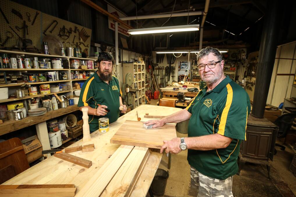 HOPEFUL: Holbrook Men's Shed treasurer Dale "Titch" Turner and secretary Rodney Peters are glad the community has voted to give leftover asbestos funding to a new facility for them to use. Picture: JAMES WILTSHIRE