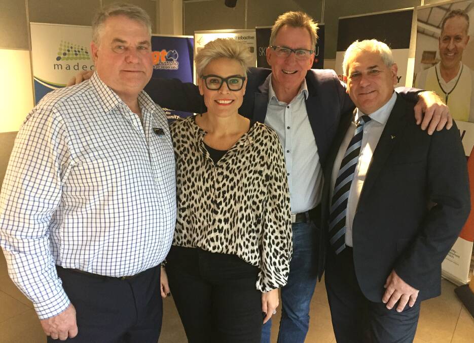 BIG GOAL: Personnel Group's John Watson, Border mayors Anna Speedie and Kevin Mack, and NSW Business Chamber regional manager Andrew Cottrill.