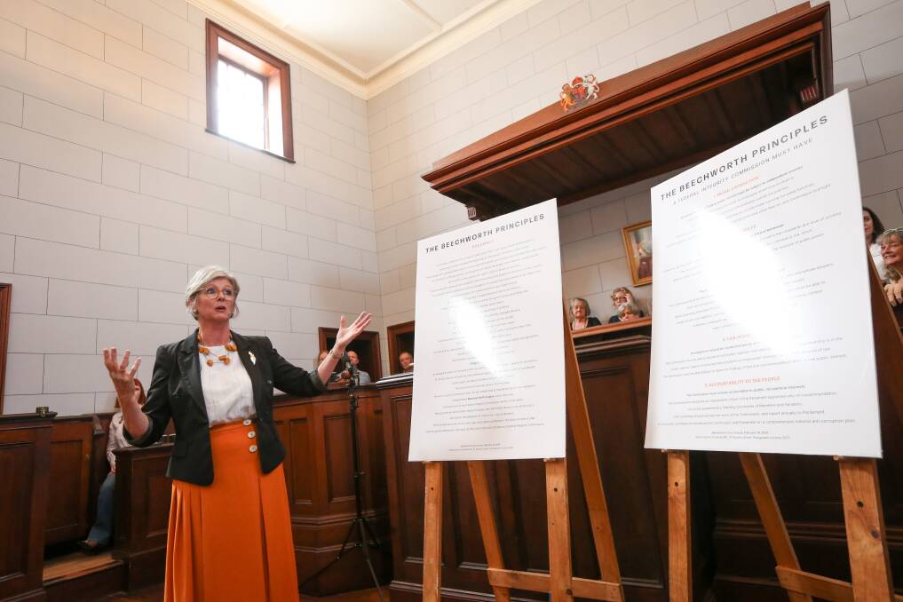 Indi MP Helen Haines presenting the 'Beechworth principles' aligning with her bid to get a Federal Integrity Commission established.