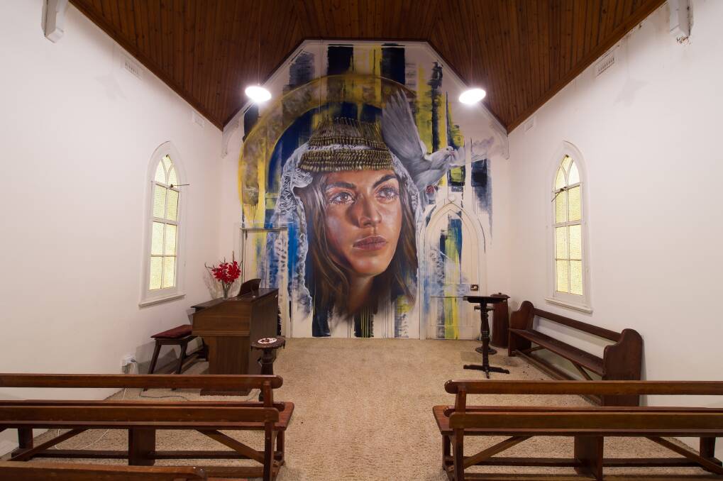Sophia was painted by Adnate in the Goorambat Uniting Church. Picture: MARK JESSER