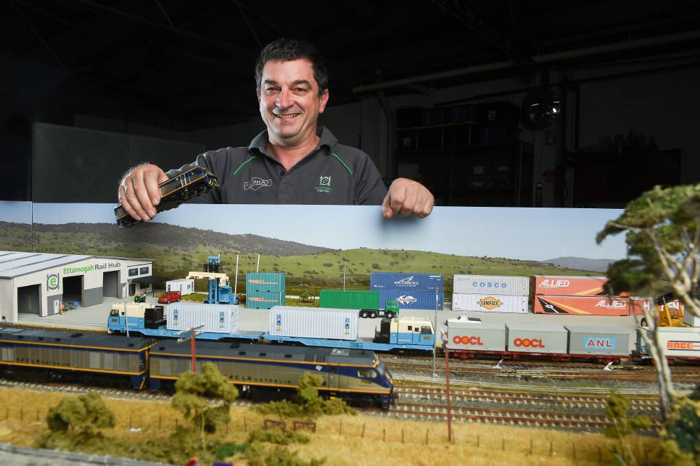 DETAIL: Murray Railway Modellers president Peter Allen with his Ettamogah Rail Hub model, making its debut at the club's show this weekend. Picture: MARK JESSER