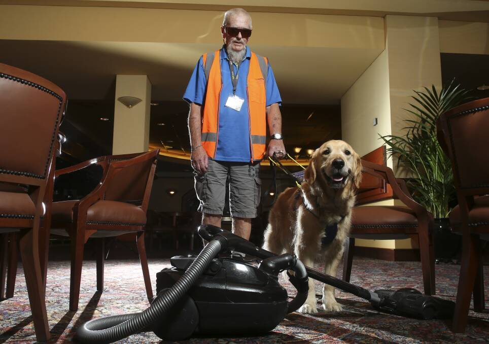 LIFE RENEWED: Legally blind Wangaratta resident John Collins says despite the technology available for vision-impaired people, he will always consider seeing eye dogs the best aid possible. He is pictured with his best mate Hero. Picture: ELENOR TEDENBORG