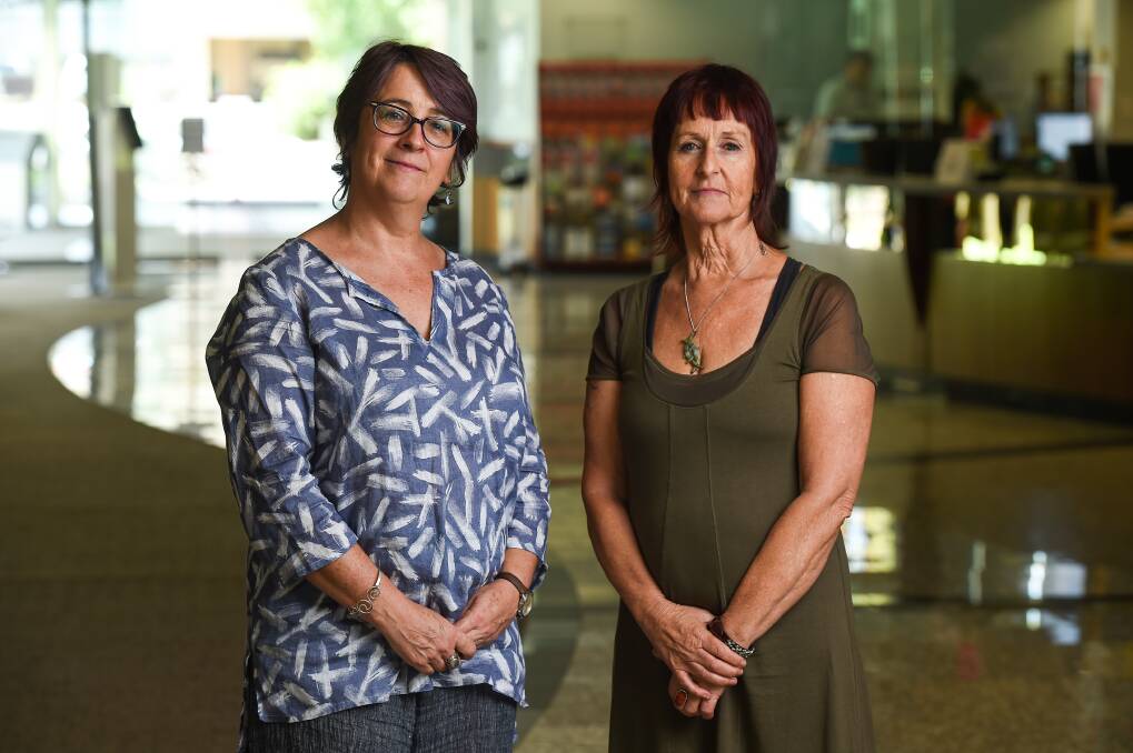 Jacqui Watt (No To Violence CEO) and Lizette Twisleton (No To Violence NSW sector development manager) at the Albury consultation in January. Picture: MARK JESSER