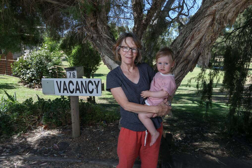 VISIT: Murray Bank Holiday Units owner Jen Harders, pictured with granddaughter Alice, 1, is among the accommodation providers hurting from the Victorian closure and unsure if going 'green' will do much. Picture: TARA TREWHELLA
