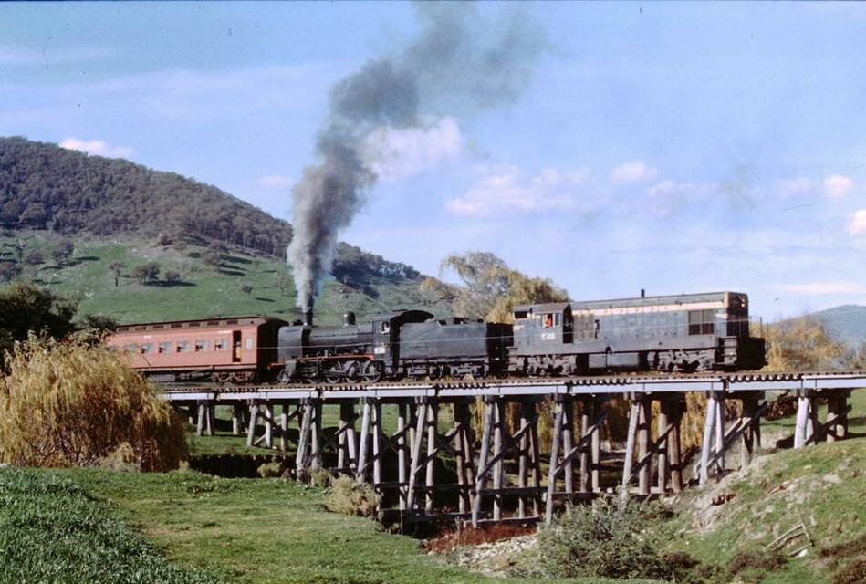 The Dry Forest Creek trestle bridge, pictured, was built between 1915 and 1916 as the Wodonga to Cudgewa rail line was established. The line was also used extensively in the 1960s.
