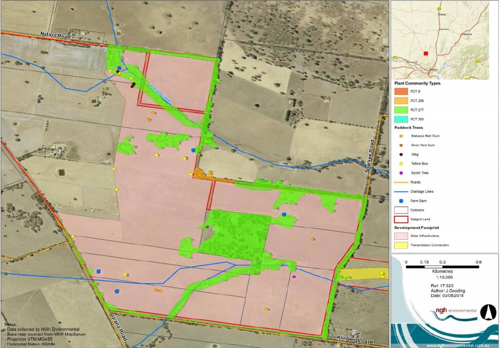 An example of the vegetation classes on part of the Jindera solar farm proposed site