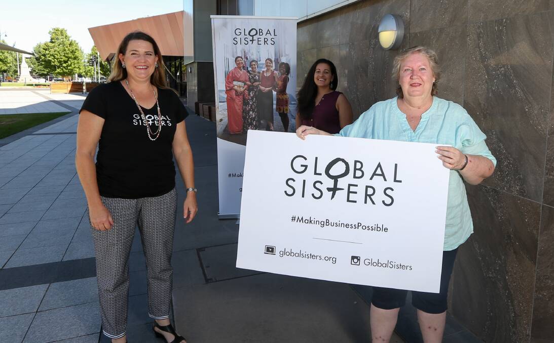 NETWORK: Global Sisters Victorian manager Michelle Lilley and ambassador Thelma Vlamis are wanting to support more women in business like Cheryl Tomlinson, who is an end-of-life doula. Picture: TARA TREWHELLA 