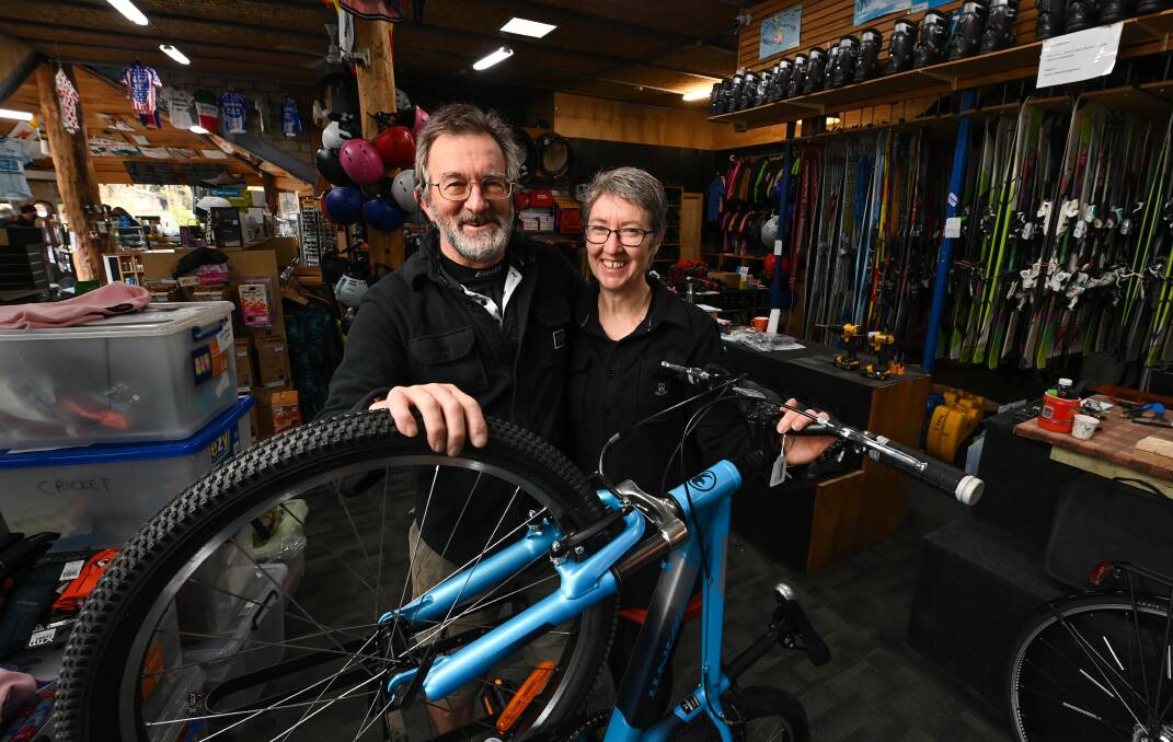 BACKING IT UP: Brian and Glenyse Peacock had a busy summer at Rocky Valley Bikes and Snow Sports in Mount Beauty and expect crowds to return for the ski season. Picture: MARK JESSER
