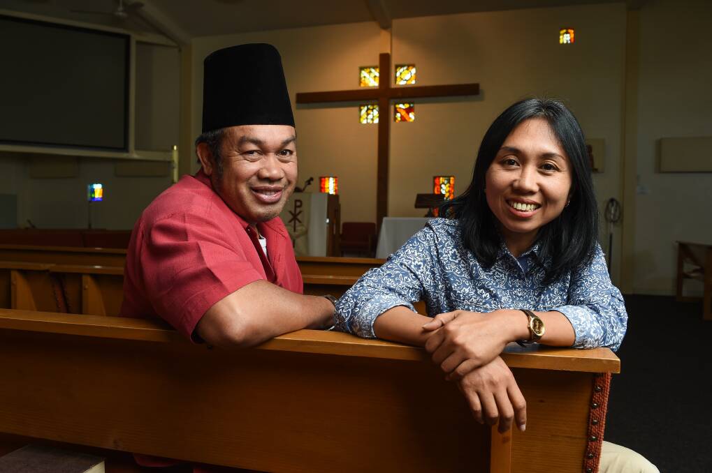 CONNECTING: Indonesians Haqqi El-Anshary and Cicilia Wuryaningsih are on an interfaith visit hosted by St Stephens Uniting Church. Picture: MARK JESSER