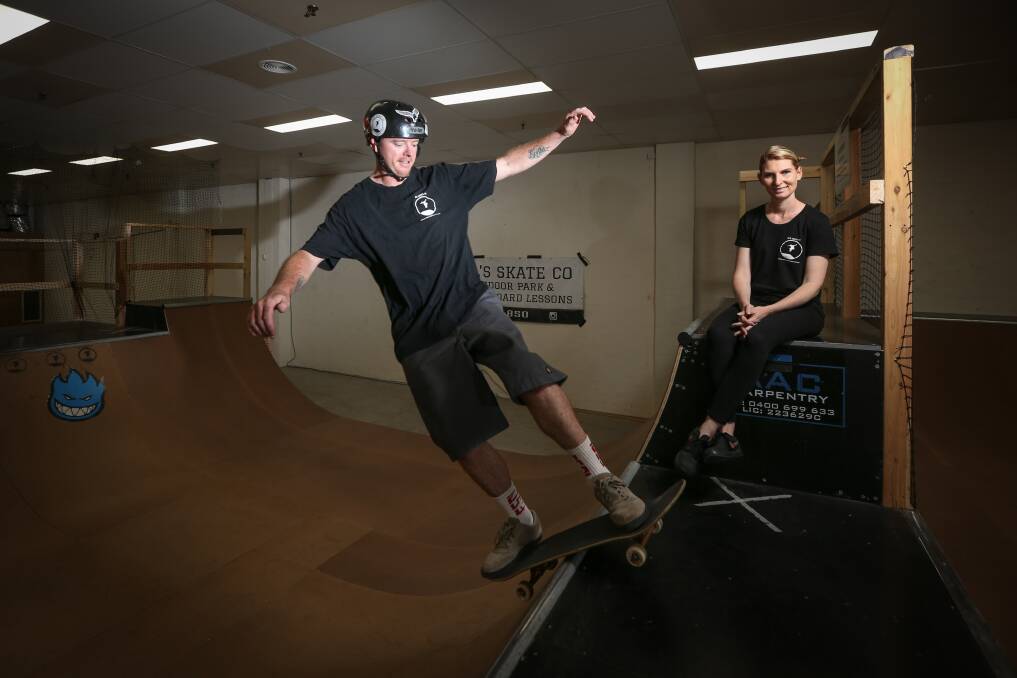 NEW SPOT: Al and Rachael Taylor are having a grand opening for the new-and-improved Al's Skate Co on Sunday, which is 800 square metres larger than their previous site in South Street. Picture: JAMES WILTSHIRE