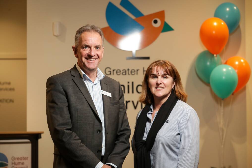 POSITIVE: Greater Hume Council's David Smith and Deanne Burr are confident children services in the shire will keep growing into the future. Picture: JAMES WILTSHIRE