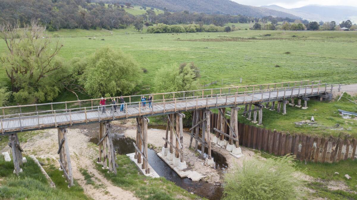 A century-old trestle bridge has been restored by the Tallangatta Rail Trail Advisory Group about 15 minutes out of town, in Bullioh. Picture: MARK JESSER