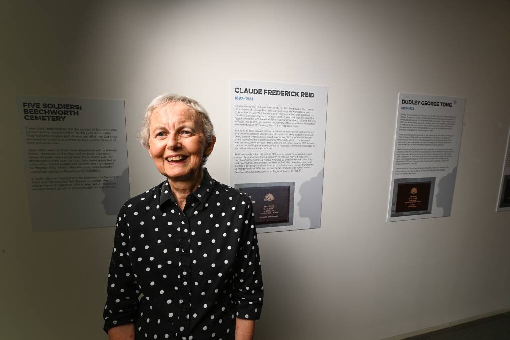 CONNECTIONS: Genealogist Eileen Clark's work with the Beechworth Cemetery Trust, to have graves of returned soldiers and Mayday Hills patients marked, features in an Albury LibraryMuseum exhibition. Picture: MARK JESSER