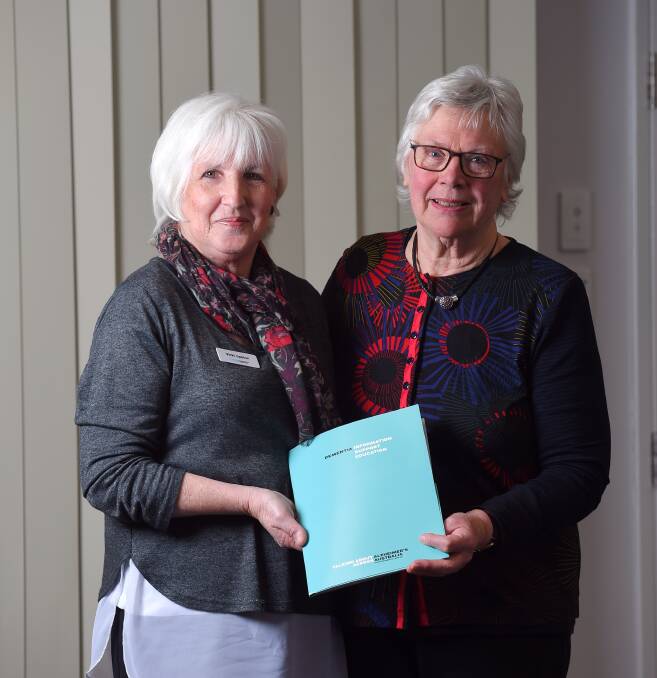 RESULT: Alzheimers Australia Victoria dementia consultant Vicki Upston has been working with Beechworth Carer's Support Group member Lorna Nash to establish a toolkit to give to people receiving a diagnosis. Pictures: MARK JESSER