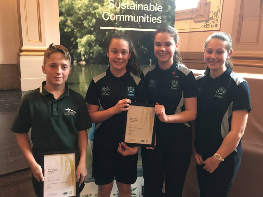 RECOGNISED: Cooper Roscouet, 13, from Beechworth Secondary, and St Joseph's year 6 students Maddy Sandow, 12, Shayla Webster, 12, and Lucy McAuliffe-Graham, 12.