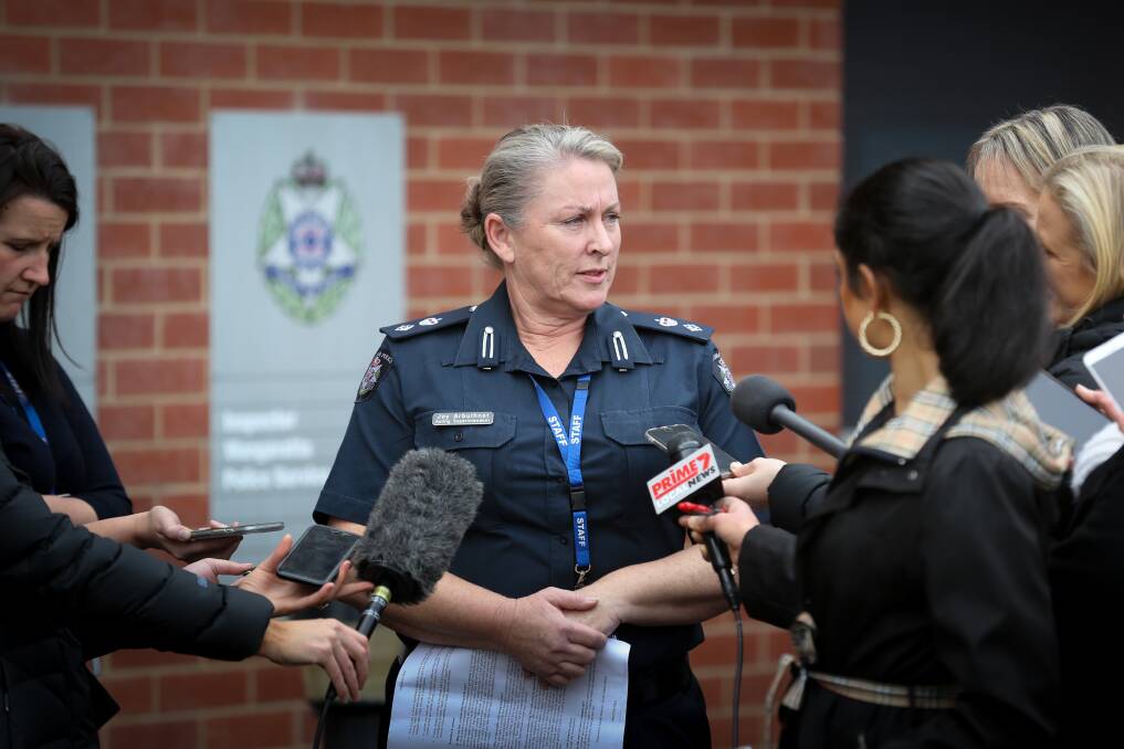 Victoria Police Acting Superintendent Joy Arbuthnot addressing media on Tuesday.