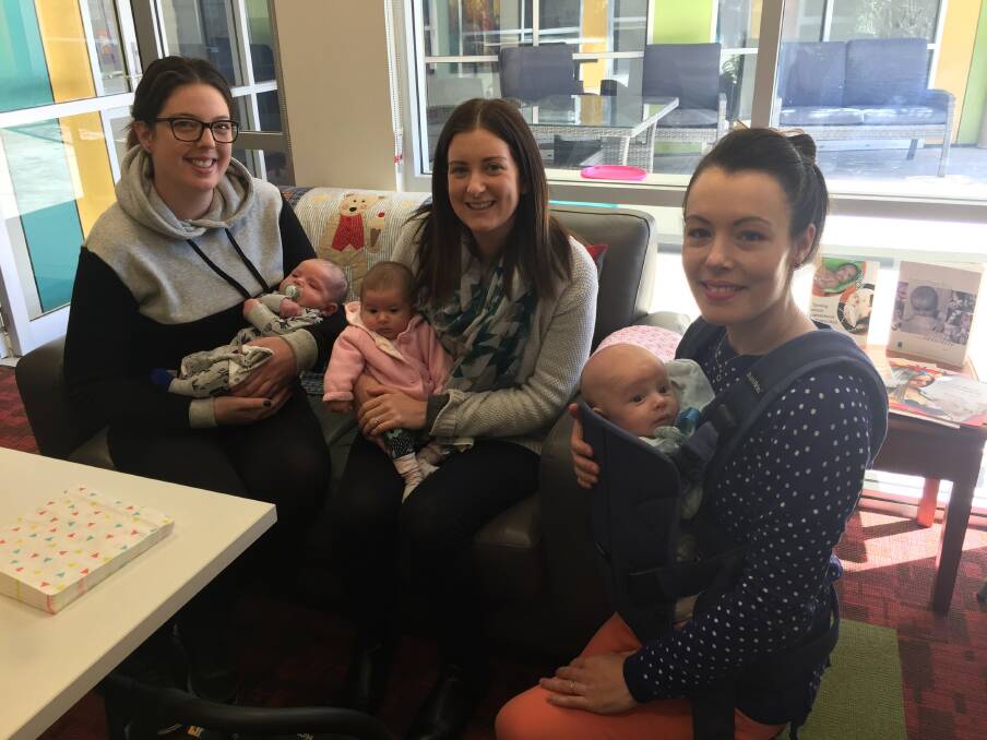 Kareena Baker with Elisha, Lisa Croce with Evelyn and Katie Thomson with Bradley at the open day.