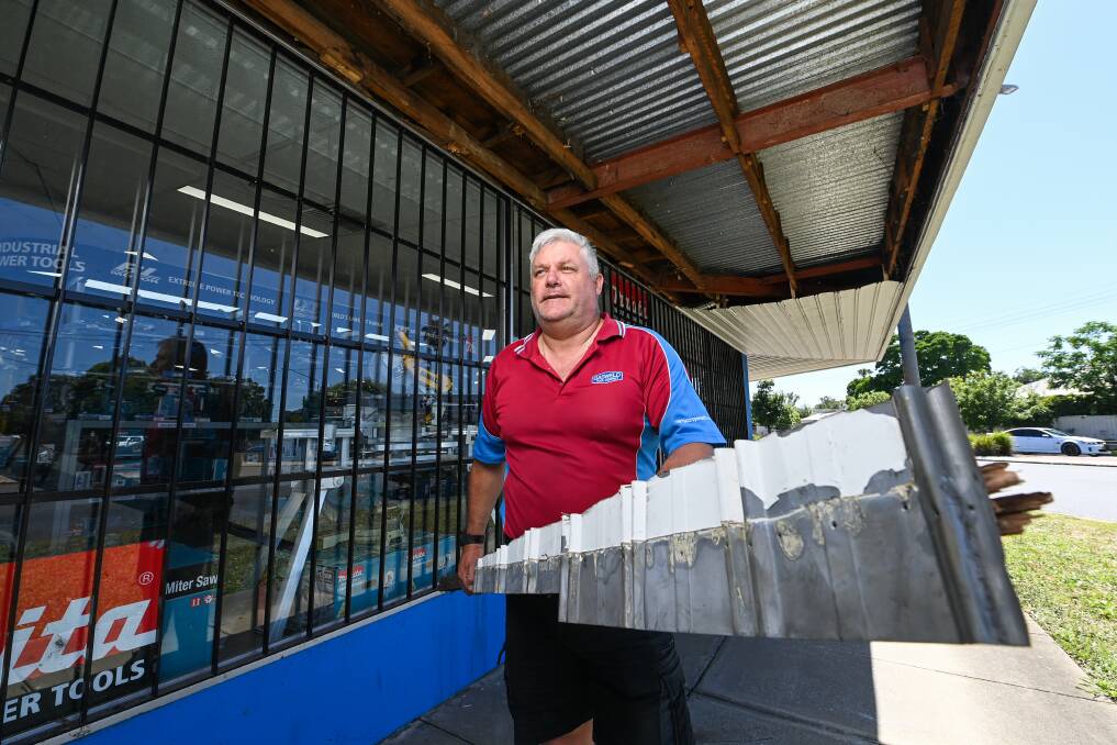 SET-BACK: Brendan Keighran's North Albury business Gasweld Tools sustained damages in Sunday's storm, with the heavy rainfall causing parts of the roof to cave in. Picture: MARK JESSER
