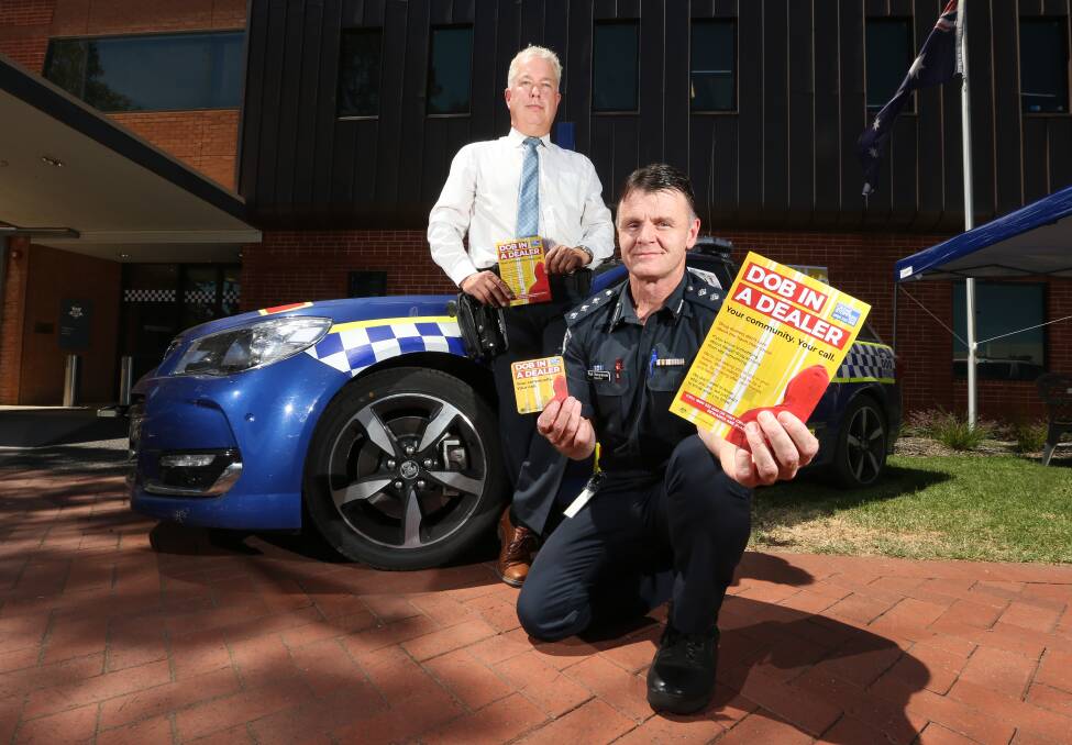SPEAK UP: Wodonga Detective Senior Sergeant Garry Barton and Inspector Paul Hargreaves want people to 'Dob in a Dealer'. Picture: KYLIE ESLER