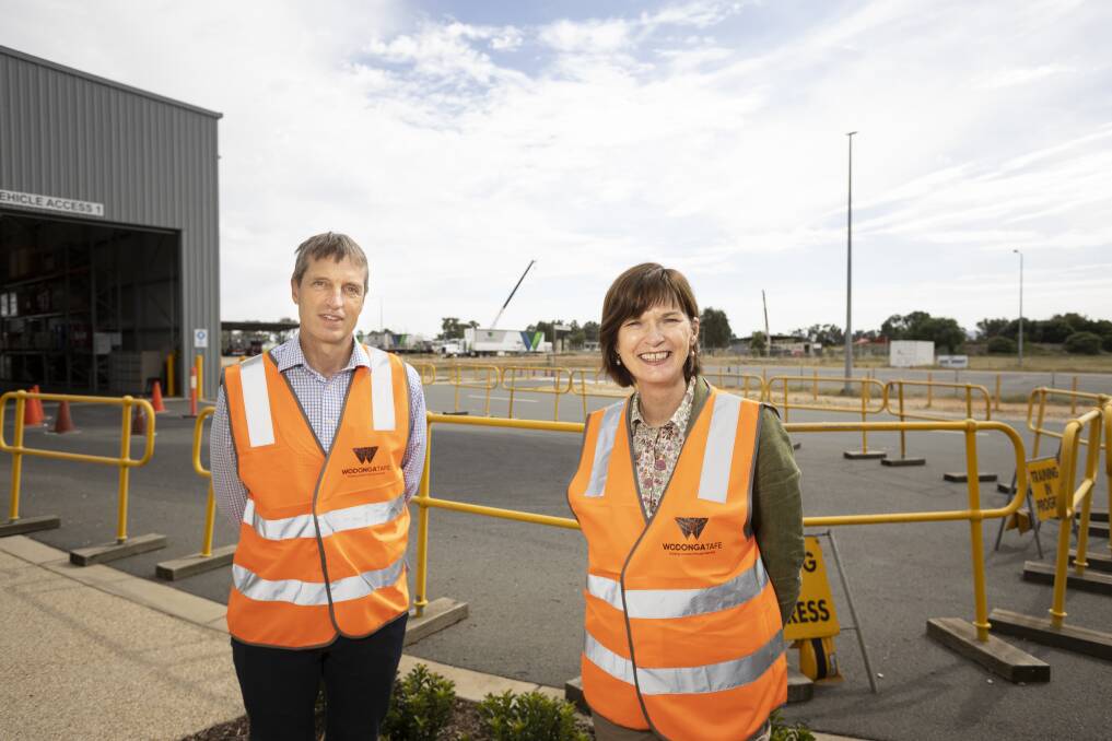 GROWTH: Wodonga TAFE chief executive Phil Paterson took Regional Development Minister Mary-Anne Thomas on a tour of their training facility at Logic, which TAFE hopes to expand. Picture: ASH SMITH