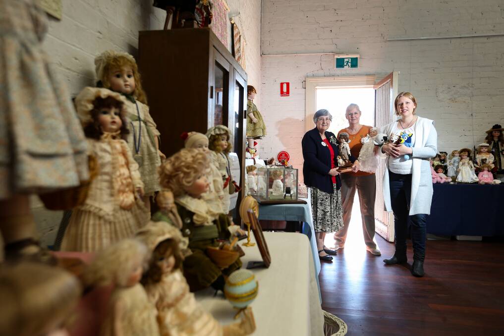 NEW SPACE: Albury Wodonga Doll Bear and Hobby Show's Margaret Grigsby, Chris Jones and Brooke Crosskell at the Chiltern Goods Shed. They joined with other creators and the Railroaders. Picture: JAMES WILTSHIRE