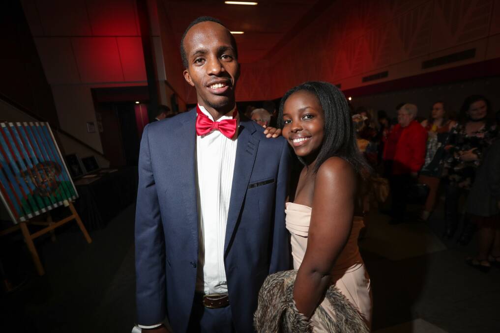 PROUD: Advocacy and Action winner Patrick Sibomana, 23, and sister Teta Nadine, 13, at the Red Carpet Youth Awards at The Cube in Wodonga. It was the 10th year of the awards, run by Council. Picture: JAMES WILTSHIRE