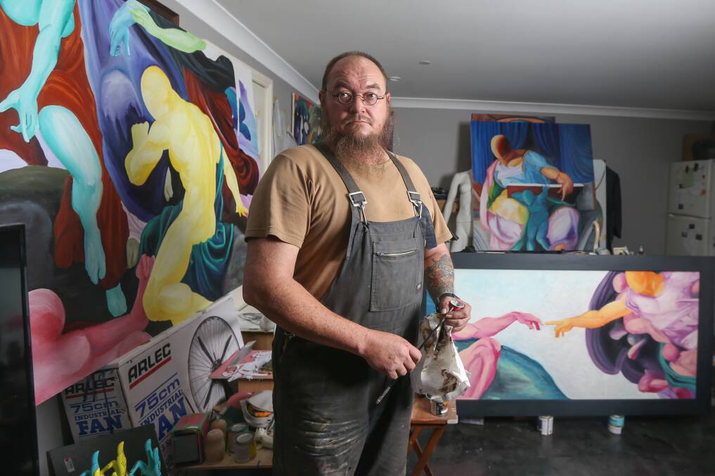 DUAL PURPOSE: Russell Sanderson, who served in Afghanistan, creates art to maintain his mental health and more recently has been fundraising for the AWRCC Trust Fund in honour of his late Dad. Picture: TARA TREWHELLA