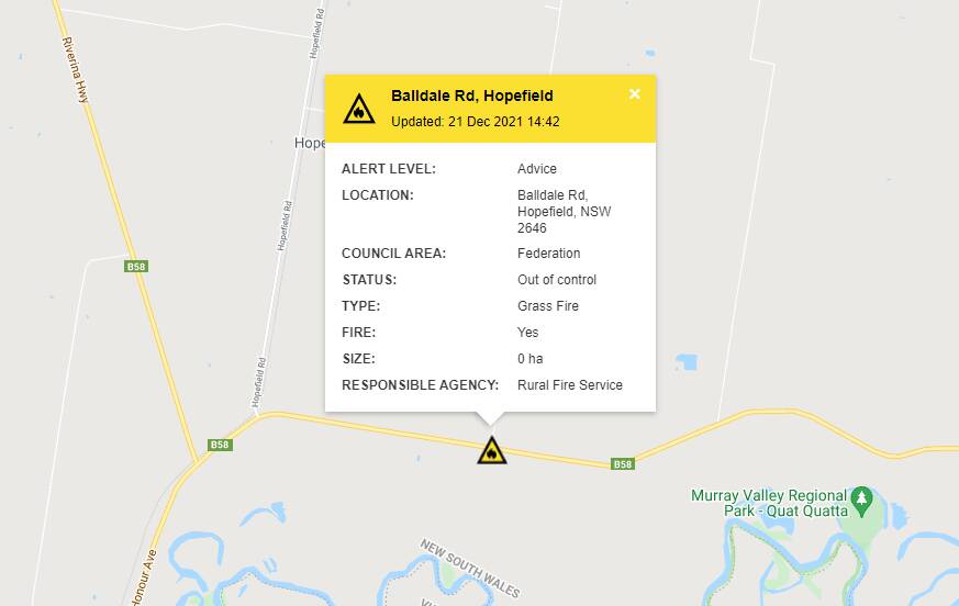 The fire was recorded as starting at the intersection of Balldale Road an the Riverina Highway.