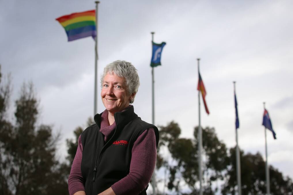 BOLD: Rainbow flags are now flying across all La Trobe University campuses as a symbol of support to the LGBTIQ community, an idea put to management by Wodonga staff member Kelly Bick. Picture: JAMES WILTSHIRE