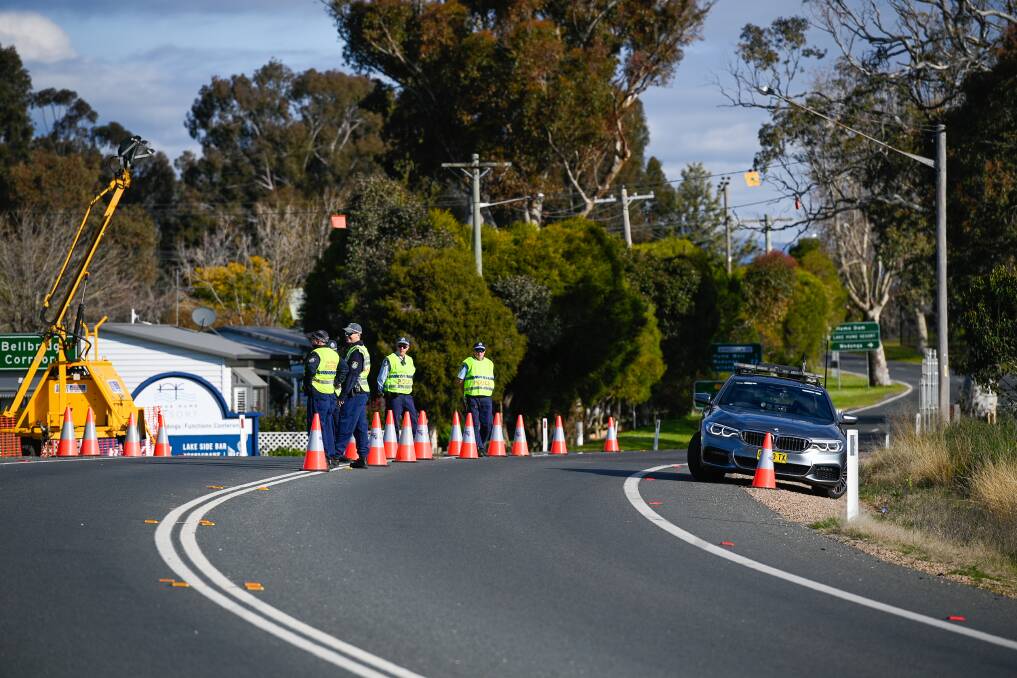 The checkpoint is at the intersection of the Riverina Highway that leads to the Bethanga bridge. Picture: MARK JESSER