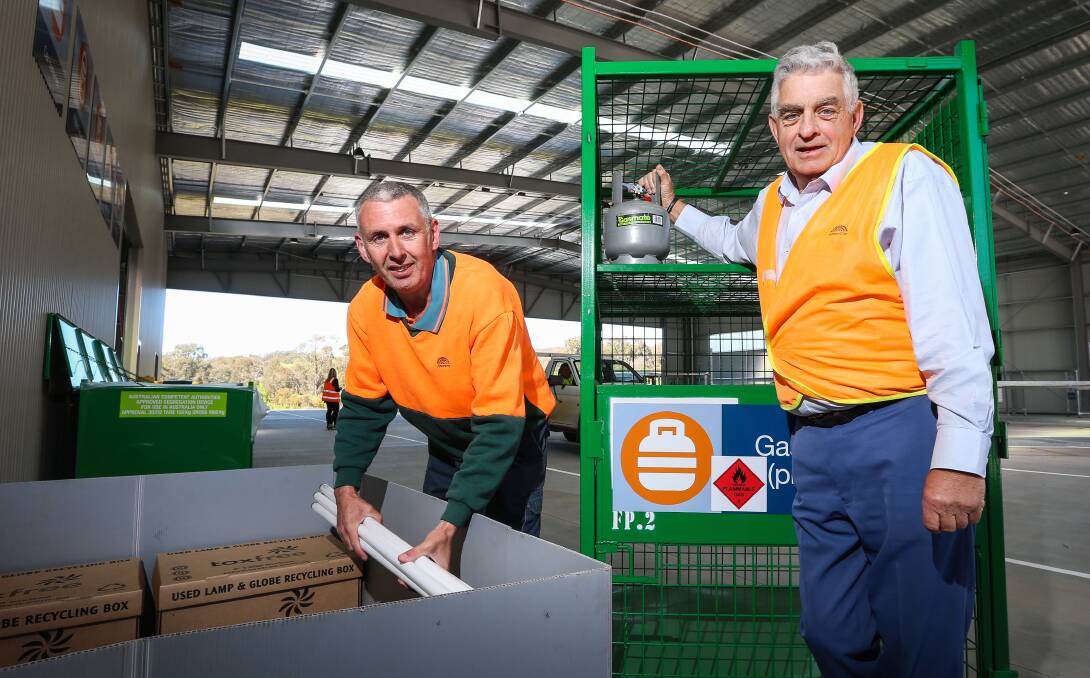 GREEN: Albury landfill operator Greg Billington and Cr Henk van de Ven at the recycling centre, opening in November. Picture: JAMES WILTSHIRE