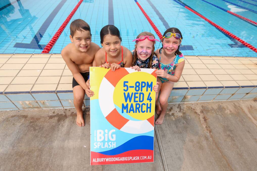 Will Dixon, 8, Isla Dixon, 9, Annabel Moir, 8 and Lucy Kilgour, 7 are excited for Big Splash 2020, taking place on Wednesday, March 4. Picture: TARA TREWHELLA