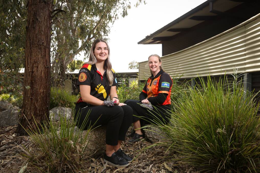TALK IT OUT: Albury Wodonga Aboriginal Health Service is seeing more Indigenous community members come forward for vaccination, with the support of Brittany Wright and Lauren Blatchford. Picture: JAMES WILTSHIRE