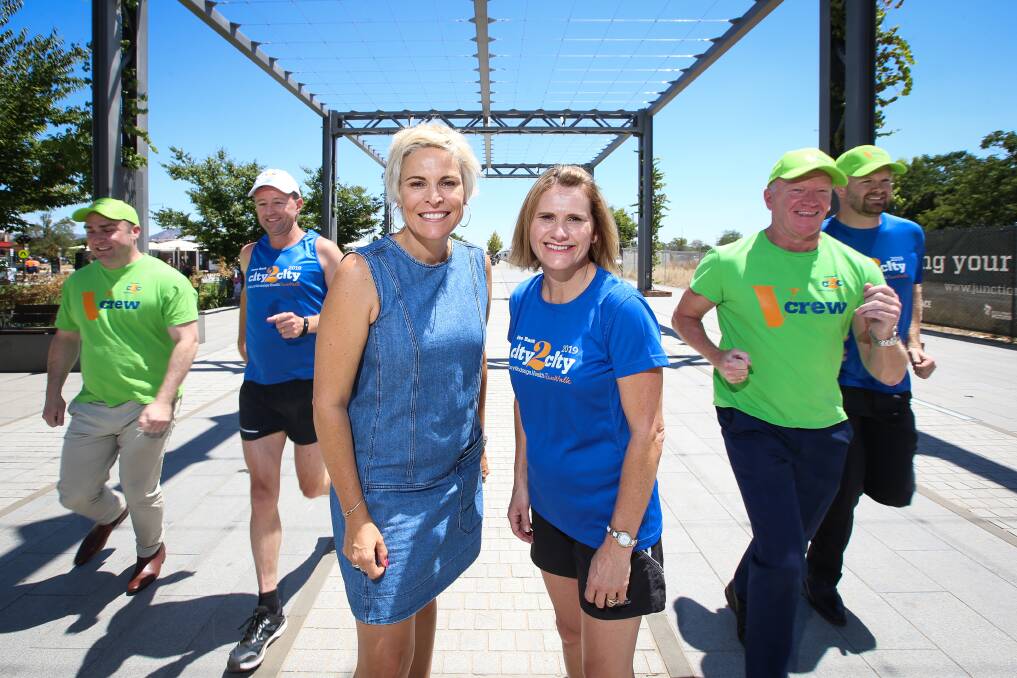 NEW FINISH: Wodonga mayor Anna Speedie and Michelle Hudson are excited for the 2019 City2City, which finishes in Junction Place. Picture: JAMES WILTSHIRE