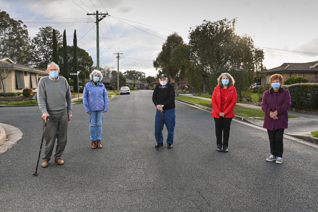 ALARM RAISED: Wodonga residents Bill Pinder, Glenda Fogarty, Bill Nicholls, Heather Watts and Gloria Newton knew nothing about the investigation into PFAS before receiving letters from Shine Lawyers. Picture: MARK JESSER
