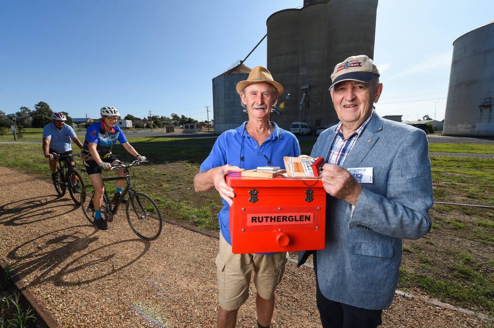 LAUNCH: Destination Rutherglen chair Greg Duncan and Rail Trails for NSW chair John Moore, with cyclists Marion Vile and Maurice Wilson, want the proposed "Federation" trail to be established. Picture: MARK JESSER