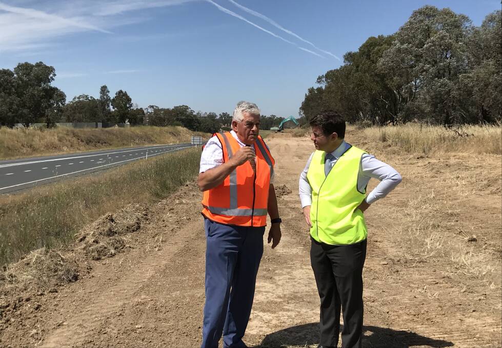 Albury councillor Henk van de Ven and Albury MP Justin Clancy discussed the start of a $5.06 million contract to create basic connections like sewerage to the NEXUS precinct.