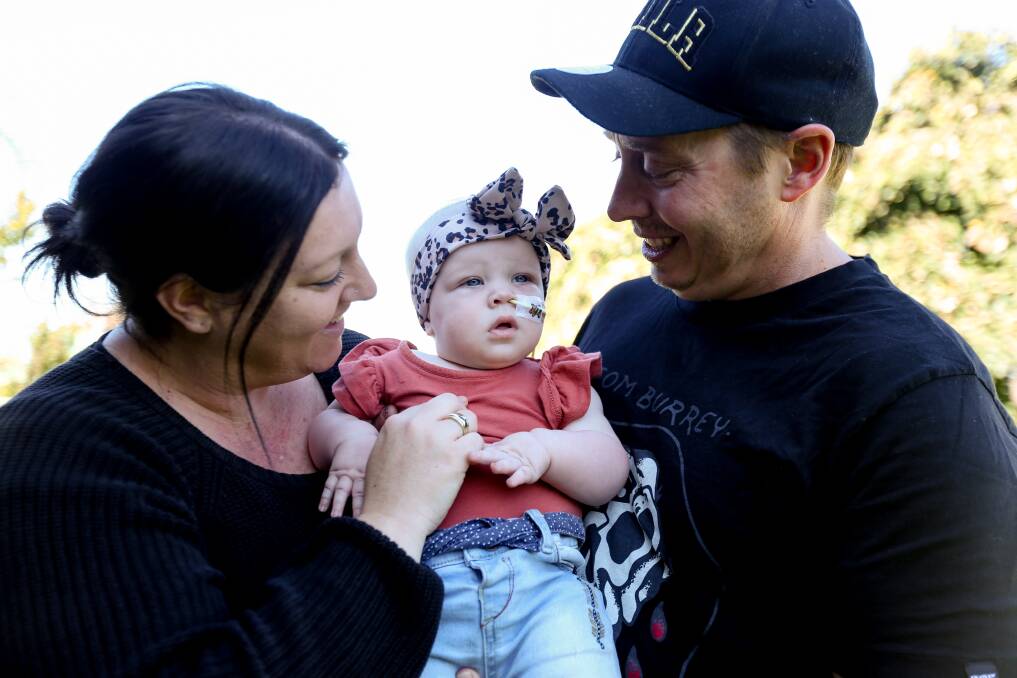 Chantell Johnson and Justin Sherwood are back home from the Royal Children's Hospital with baby Finley, 7 months. Picture: TARA TREWHELLA