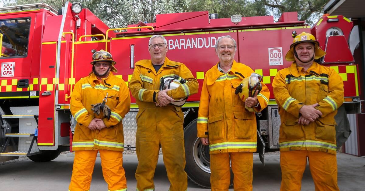 CALL-UP: Matt Martin, Pat Barnes, Ian Shipp and Gary Wattie were on the Baranduda tanker during the Upper Murray fire emergency. Picture: TARA TREWHELLA