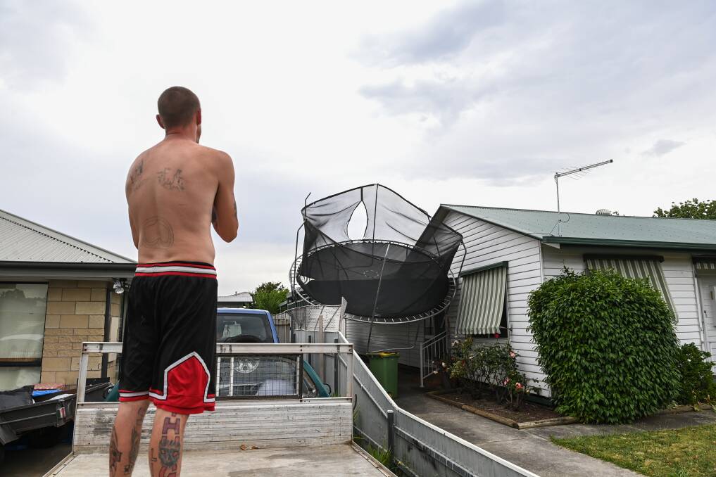 A trampoline went into a carport attached to a home in Marks Street, Wodonga. Picture: MARK JESSER