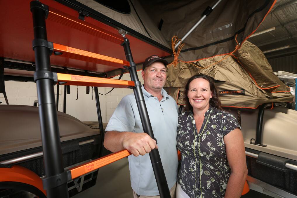 BACK: Scott and Linda Fraser, with the Wangaratta-made 'active pod' are seeing business pick up post-border-closure. Picture: JAMES WILTSHIRE
