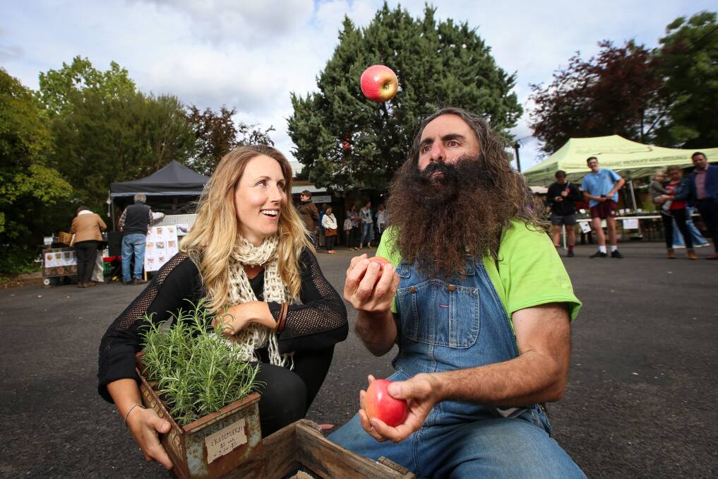 NEW HOME: Beechworth Food Co-op president Jade Miles and Gardening Australia’s Costa Georgiadis at the launch of the co-op's new location. Picture: JAMES WILTSHIRE